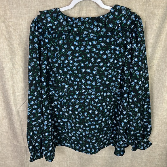 Loft New Women’s XL Floral Ruffles Tie V-Neck Long Sleeve Blouse - Picture 5 of 9